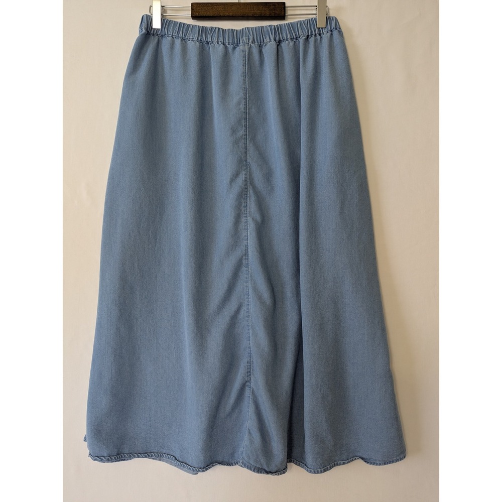 Coldwater Creek Blue Tencel Button Front Midi Skirt XS Elastic Back Pockets - Picture 3 of 10